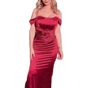 Corset Dress‎ Red Satin Size M Off the Shoulder Dress Gown